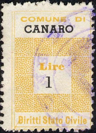 Marca da Bollo del Comune di CANARO su Carta Bianca Sottile di dimensioni 19,5 x 28,5 mm