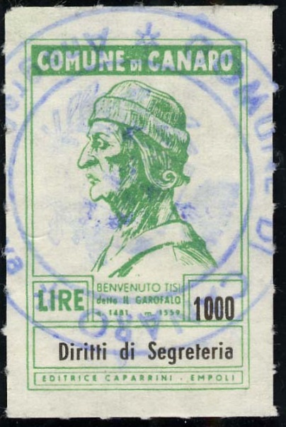 Marca da Bollo del Comune di CANARO su Carta Bianca di dimensioni mm