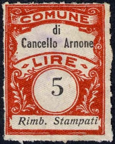 Marca da Bollo del Comune di CANCELLO ED ARNONE su Carta Bianca Sottile di dimensioni 22,5 x 29 mm