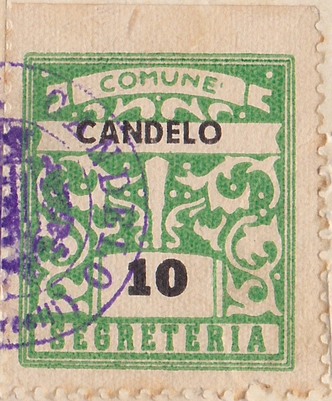 Marca da Bollo del Comune di CANDELO su Carta Bianca di dimensioni 23 x 27 mm