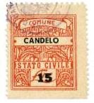 Marca da Bollo del Comune di CANDELO su Carta Bianca di dimensioni 23 x 27 mm