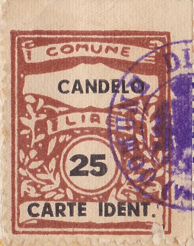 Marca da Bollo del Comune di CANDELO su Carta Bianca di dimensioni 23 x 27 mm