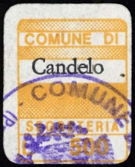 Marca da Bollo del Comune di CANDELO su Carta Bianca di dimensioni 15 x 20 mm