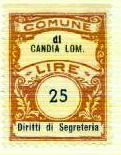 Marca da Bollo del Comune di CANDIA LOMELLINA su Carta Bianca Sottile di dimensioni 22,5 x 29,5 mm