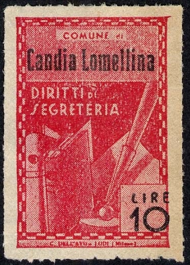 Marca da Bollo del Comune di CANDIA LOMELLINA su Carta Bianca Sottile di dimensioni 21 X 32 mm