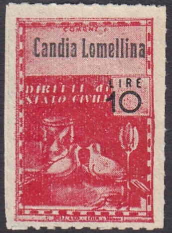 Marca da Bollo del Comune di CANDIA LOMELLINA su Carta Bianca Sottile di dimensioni 21 X 32 mm