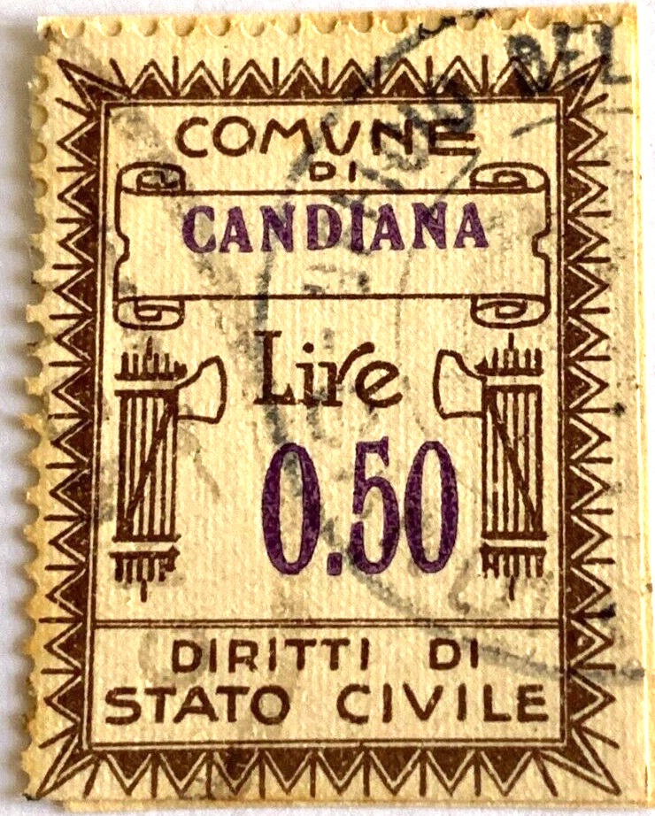 Marca da Bollo del Comune di CANDIANA su Carta Bianca di dimensioni 21 x 29 mm