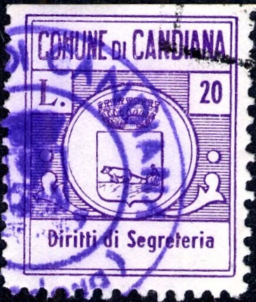 Marca da Bollo del Comune di CANDIANA su Carta Bianca di dimensioni 20 x 22 mm