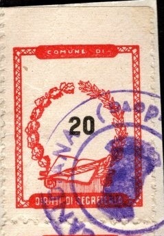 Marca da Bollo del Comune di CANDIANA su Carta Bianca di dimensioni 21 X 27 mm