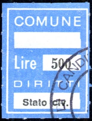 Marca da Bollo del Comune di CANDIDA su Carta Bianca di dimensioni 21 x 25 mm