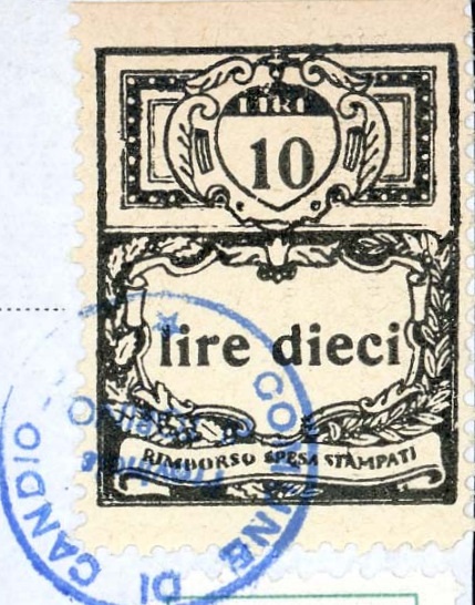 Marca da Bollo del Comune di CANDIOLO su Carta Bianca di dimensioni 22 x 28 mm