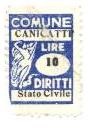 Marca da Bollo del Comune di CANICATTI su Carta Bianca Sottile di dimensioni 15,5 x 22 mm