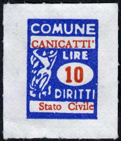 Marca da Bollo del Comune di CANICATTI su Carta Bianca di dimensioni 15 x 21 mm