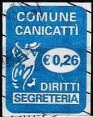 Marca da Bollo del Comune di CANICATTI su Carta Bianca di dimensioni 14,5 x 21 mm