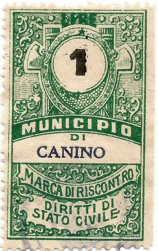 Marca da Bollo del Comune di CANINO su Carta Bianca di dimensioni 26 x 43,5, mm