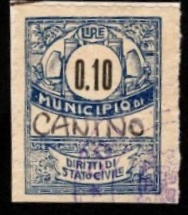 Marca da Bollo del Comune di CANINO su Carta Bianca di dimensioni 22 x 29 mm
