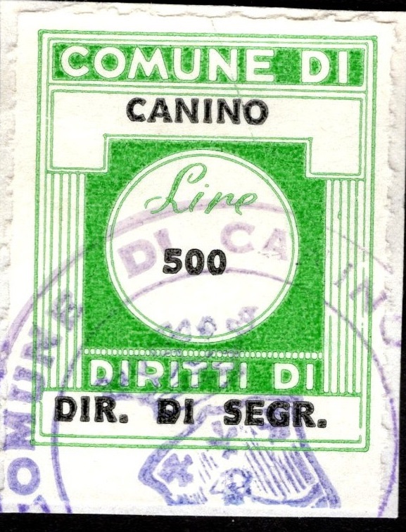 Marca da Bollo del Comune di CANINO su Carta Bianca di dimensioni 22 x 6 mm