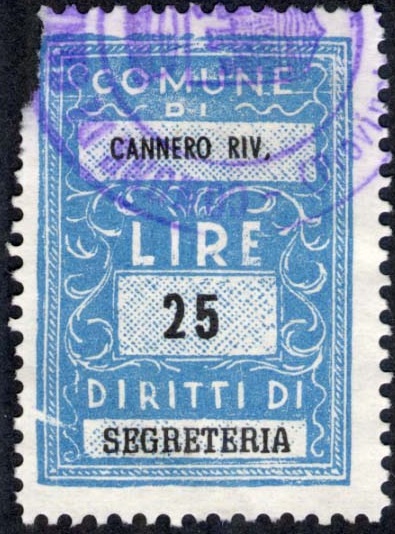 Marca da Bollo del Comune di CANNERO RIVIERA su Carta Bianca Sottile di dimensioni 22 x 32 mm