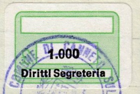 Marca da Bollo del Comune di CANNETO SULL´OGLIO su Carta Bianca di dimensioni 22 x 15 mm