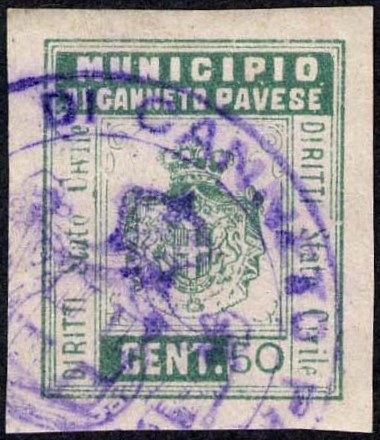 Marca da Bollo del Comune di CANNETO PAVESE su Carta Bianca di dimensioni 21 x 25 mm