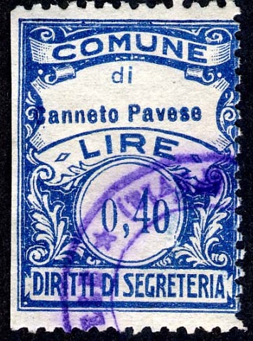 Marca da Bollo del Comune di CANNETO PAVESE su Carta Bianca di dimensioni 22,5 x 29 mm