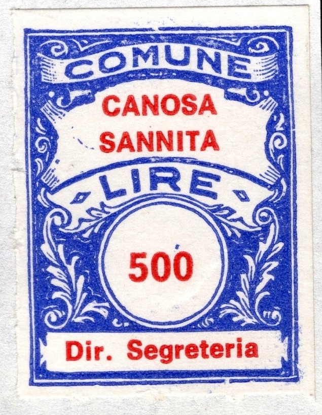 Marca da Bollo del Comune di CANOSA SANNITA su Carta Bianca di dimensioni 21,5 x 28,5 mm