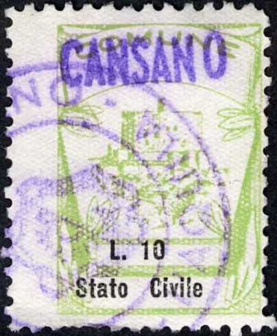 Marca da Bollo del Comune di CANSANO su Carta Bianca Sottile di dimensioni 18 X 25,5 mm