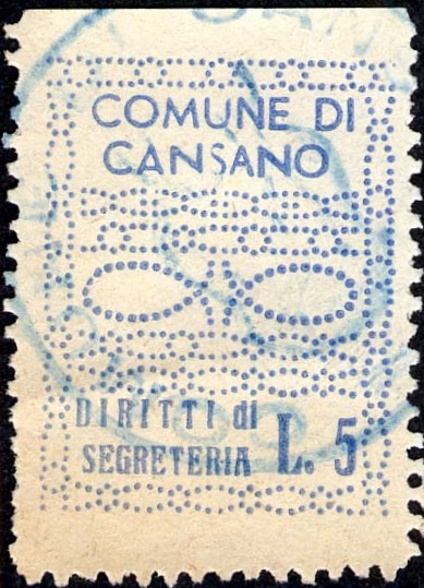 Marca da Bollo del Comune di CANSANO su Carta Bianca di dimensioni mm