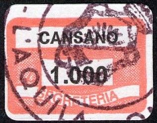 Marca da Bollo del Comune di CANSANO su Carta Bianca di dimensioni 19 x 14 mm