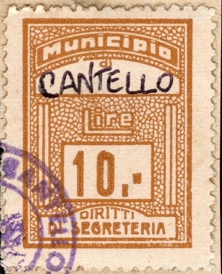 Marca da Bollo del Comune di CANTELLO su Carta Bianca di dimensioni 22 x 30 mm