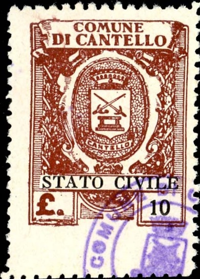 Marca da Bollo del Comune di CANTELLO su Carta Bianca Sottile di dimensioni mm