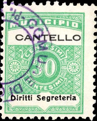 Marca da Bollo del Comune di CANTELLO su Carta Bianca Sottile di dimensioni 22,5 x 29 mm