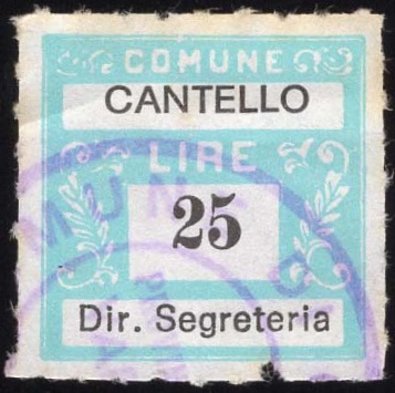 Marca da Bollo del Comune di CANTELLO su Carta Bianca di dimensioni 23 x 24 mm