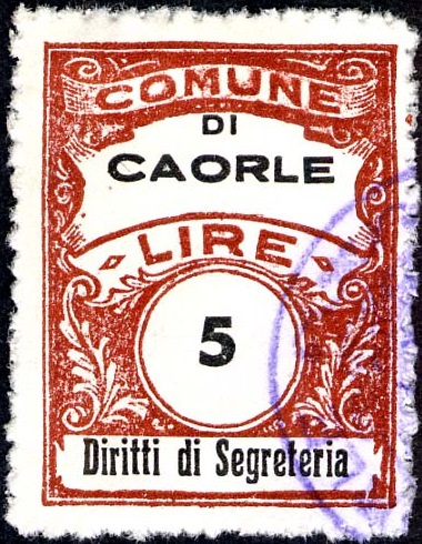 Marca da Bollo del Comune di CAORLE su Carta Bianca di dimensioni 22 x 29 mm
