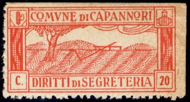 Marca da Bollo del Comune di CAPANNORI su Carta Bianca di dimensioni 39 x 20 mm