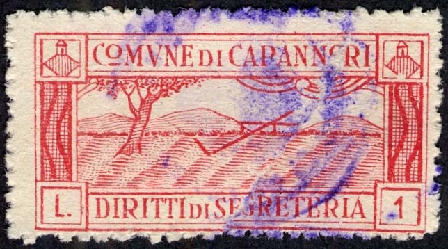 Marca da Bollo del Comune di CAPANNORI su Carta Bianca di dimensioni 39 x 19,5 mm