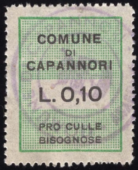 Marca da Bollo del Comune di CAPANNORI su Carta Bianca di dimensioni 23 x 29 mm