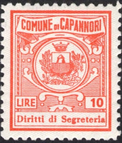 Marca da Bollo del Comune di CAPANNORI su Carta Bianca di dimensioni 21,5 x 26 mm