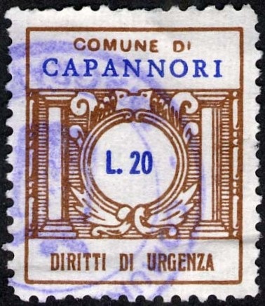 Marca da Bollo del Comune di CAPANNORI su Carta Bianca Sottile di dimensioni 21 x 25 mm
