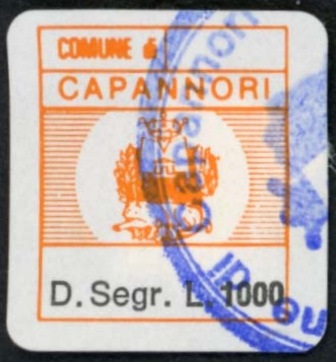 Marca da Bollo del Comune di CAPANNORI su Carta Bianca di dimensioni 17 x 20 mm