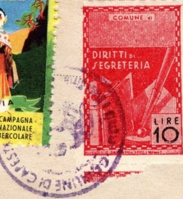 Marca da Bollo del Comune di CAPESTRANO su Carta Bianca Sottile di dimensioni 22 X 33 mm