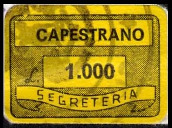 Marca da Bollo del Comune di CAPESTRANO su Carta Colorata di dimensioni 19 x 14 mm