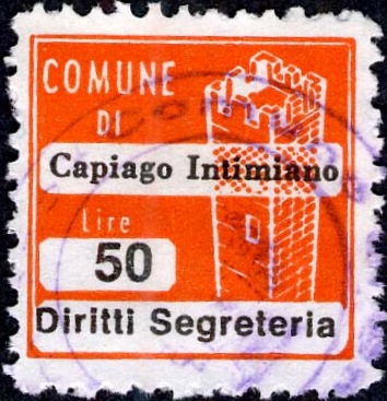 Marca da Bollo del Comune di CAPIAGO INTIMIANO su Carta Bianca Sottile di dimensioni 20 x 20 mm
