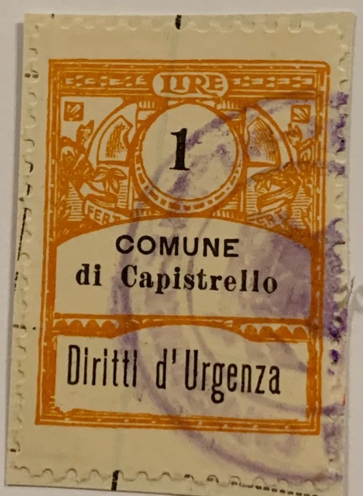 Marca da Bollo del Comune di CAPISTRANO su Carta Bianca di dimensioni 22 X 33 mm