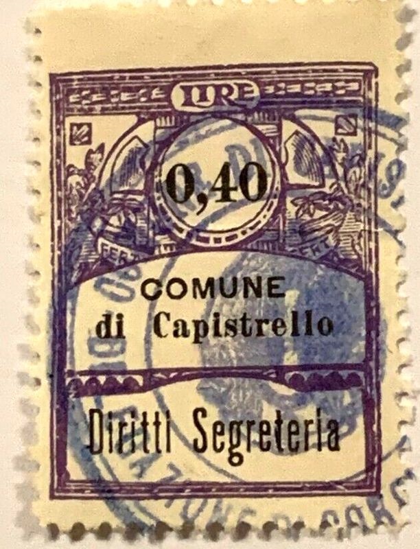 Marca da Bollo del Comune di CAPISTRELLO su Carta Bianca Sottile di dimensioni 22,5 x 29 mm