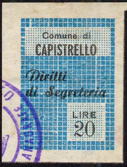 Marca da Bollo del Comune di CAPISTRELLO su Carta Bianca di dimensioni mm