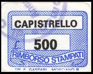 Marca da Bollo del Comune di CAPISTRELLO su Carta Bianca di dimensioni 19 x 14,5 mm