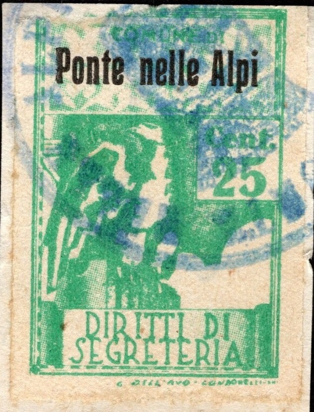 Marca da Bollo del Comune di PONTE NELLE ALPI su Carta Bianca di dimensioni 22 x 32 mm