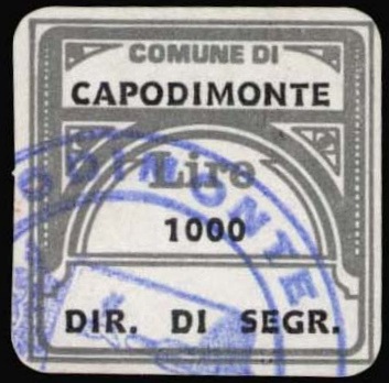 Marca da Bollo del Comune di CAPODIMONTE su Carta Bianca di dimensioni 20 x 20 mm