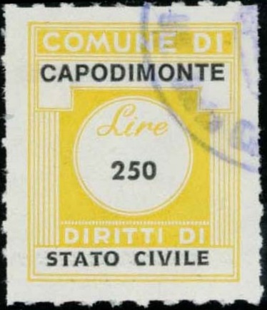 Marca da Bollo del Comune di CAPODIMONTE su Carta Bianca di dimensioni 20 x 25 mm
